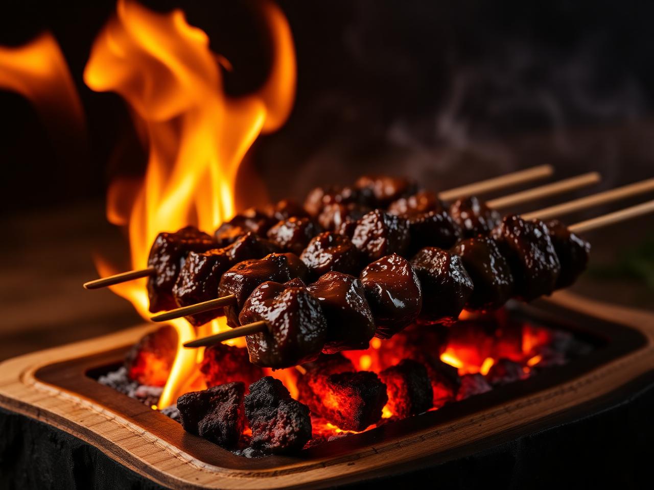 Espetos de K-Churrasco grelhando na brasa